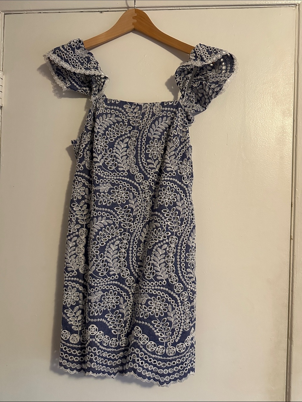 Alice + Olivia Navy Eyelet Dress with Ruffled Straps